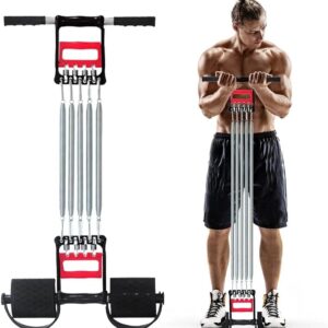 Spring Chest Expander, Tummy Trimmer Hand Gripper 3 in 1 Pull-up Bars Exerciser With 5 Metal Springs, Arm Strength Trainer