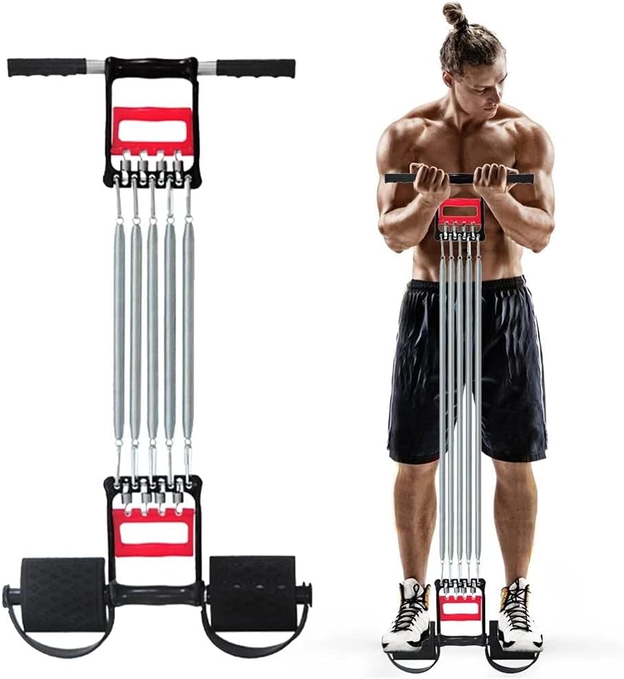 Spring Chest Expander, Tummy Trimmer Hand Gripper 3 in 1 Pull-up Bars Exerciser With 5 Metal Springs, Arm Strength Trainer