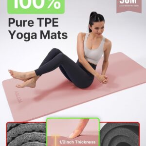 YOTTOY Yoga Mat，Extra Thick Yoga Mat (1/2inch),Professional TPE Exercise Mat,Non-Slip Workout Mat for Yoga, Pilates, Fitness, Barefoot Workouts, Home Gym Studio with Strap