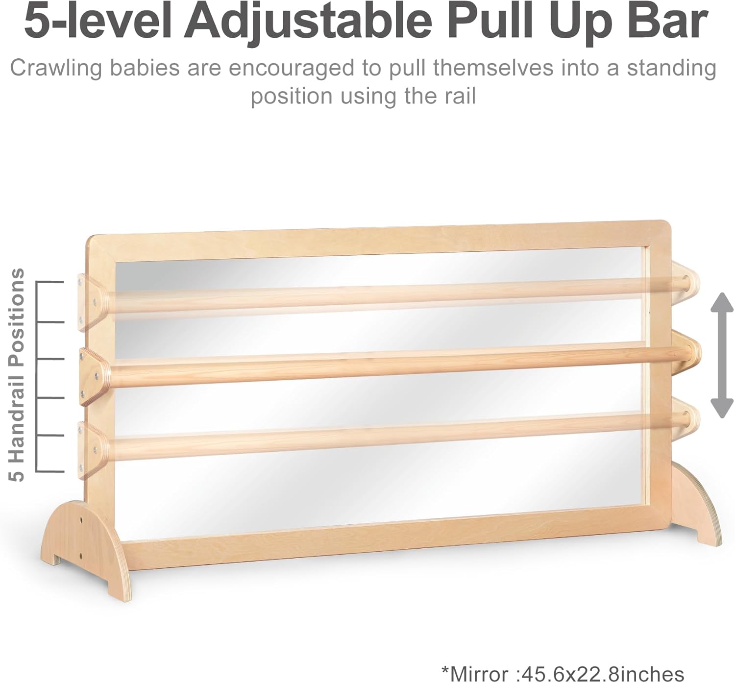 3-Position Montessori Wood Frame Non-Shatter Safety Pull Up Bar Baby Big Mirror Set, Infant Coordination Mirror, Kids Classroom Furniture for Daycare, Homeschool or Preschool - Image 4
