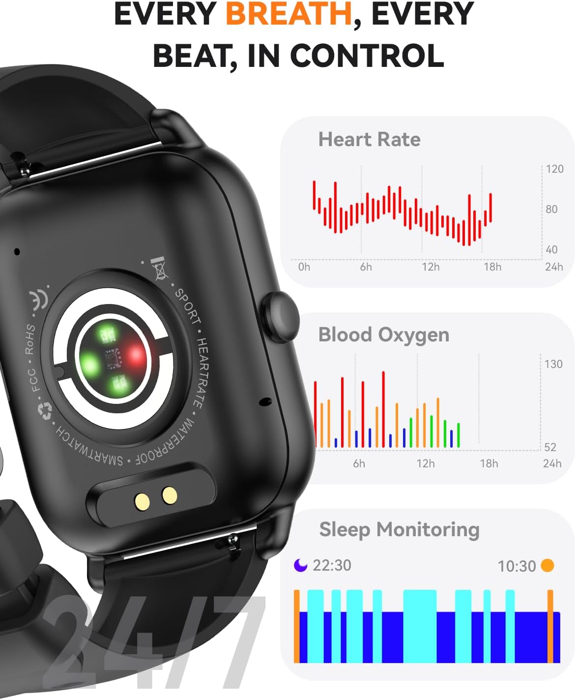 Smart Watches for Men Women(Answer/Make Call), 1.85 inch HD Fitness Tracker Watch with Activity Counter/Sleep Monitor/ 110+ Sports Modes, IP68 Waterproof Smart Watch for Android iPhone iOS Compatible - Image 4