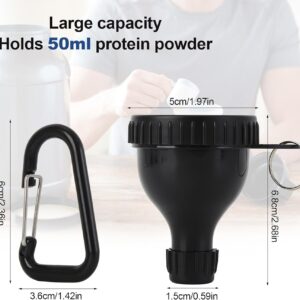 2 Pcs Protein Powder Container, Protein Powder Travel Container, Protein Powder Container to Go, Pre Workout/Gym Supplemen Keychain (Black, 50ml)
