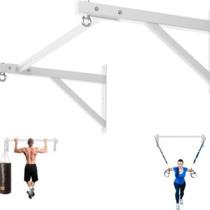 Pull Up Bar Wall Mounted, Heavy Duty 650 lbs Capacity Chin Up Bar, 48″ Multi-Grip Strength Training Pull-up Bars, for Home Gym Garage/Backyard Total Body Workout, Ease Of Use Mounting (White)