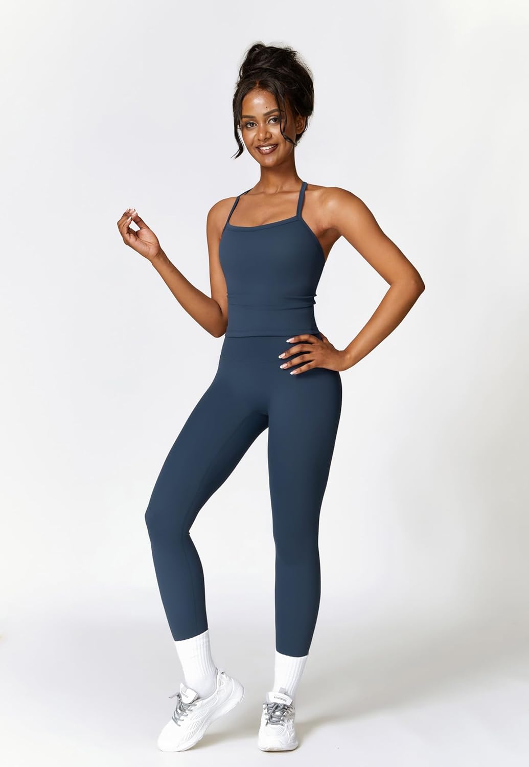 Womens Workout Sets Two Piece Cross Back Tank Top Matching High Waist Leggings Sets Gym Outfits Work Out Clothes - Image 3