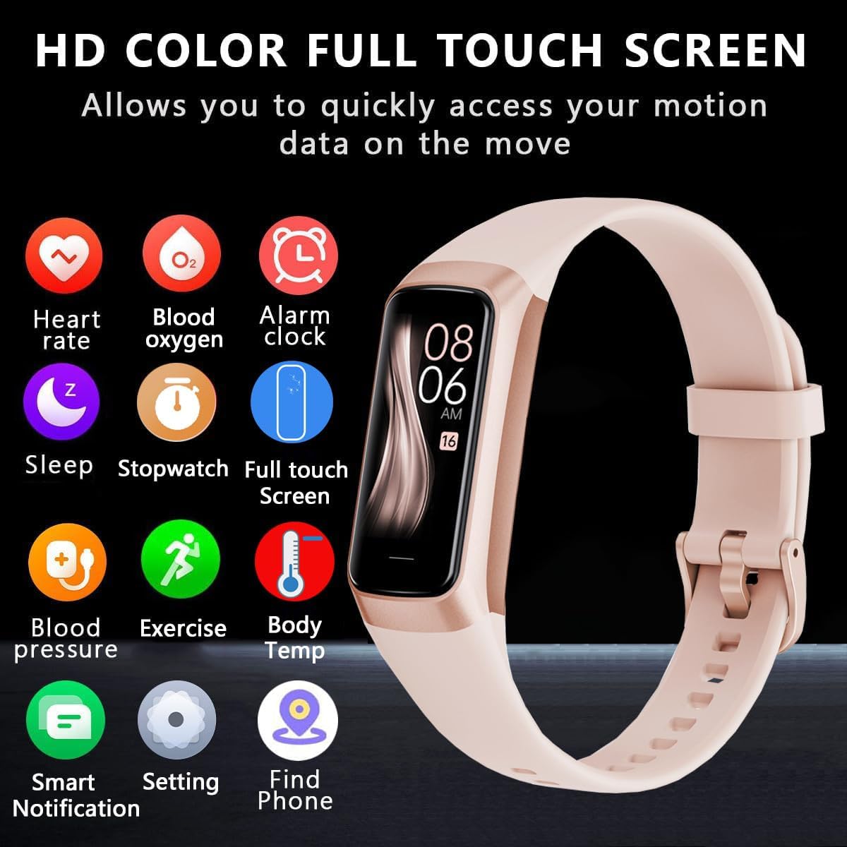 Fitness Tracker with 24/7 Heart Rate Blood Oxygen Sleep Monitor,Activity Tracker with 1.1" AMOLED Touch Color Screen, Multiple Sport Modes Step Counter,IP68 Waterproof for Women Men - Image 2