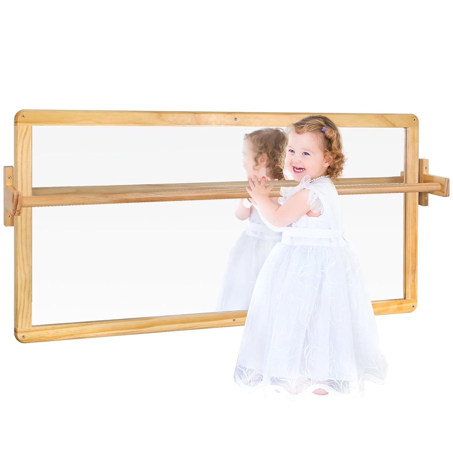 DGD Montessori Baby Mirror, Tummy Time Mirror for Newborn with Pull Up Bar. Baby Pull Up Bar 20'' Acrylic Shatter Proof Kid Safe Looking Glass for Wall for Daycare, Homeschool or Preschool (Large