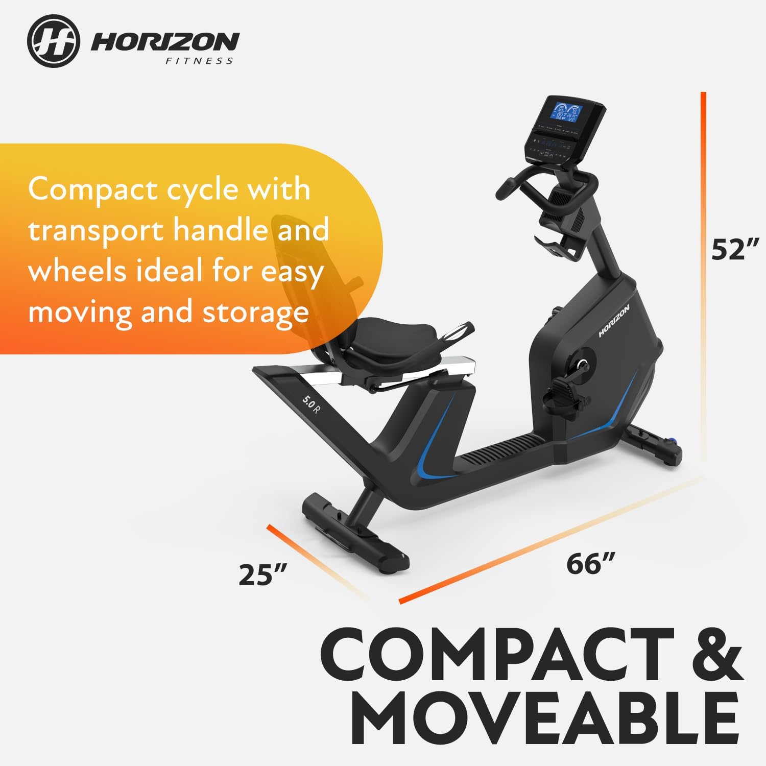 Horizon Fitness 5.0R Recumbent Bike, Fitness & Cardio, Magnetic Resistance Cycling Bike with Bluetooth, Comfort Seat with Lumbar Support, Step-through Frame, and 350lb Weight Capacity - Image 7