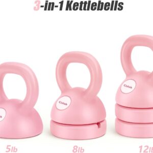 Adjustable Kettlebell Weight Set: 3-in-1 Kettlebells (5lbs 8lbs 12lbs) for Home Gym Full-Body Workout Strength Training Weight Loss | Good for Beginners