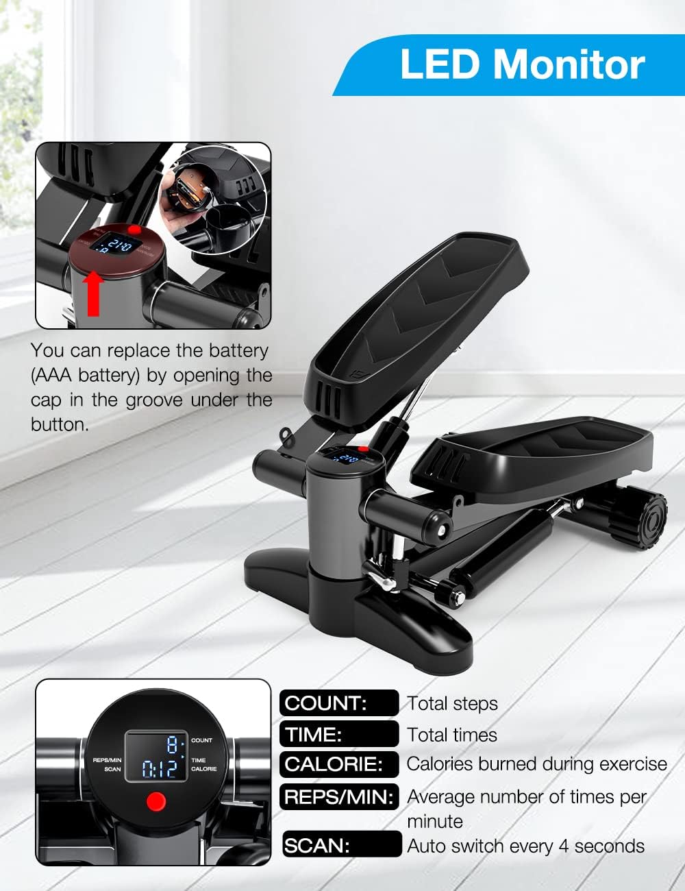 Mini Steppers for Exercise, Portable Mini Stair Stepper Exercise Equipment for Home with Resistance Band & Calories Display & Non-Slip Mat,Aerobic Step Fitness Machines for Office Workout - Image 4