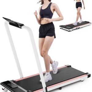 DeerRun 3 in 1 Walking Pad Treadmill, 300 Weight Capacity Foldable Treadmill, 3.0HP Low Noise Under Desk Treadmills for Home Office with Remote & APP