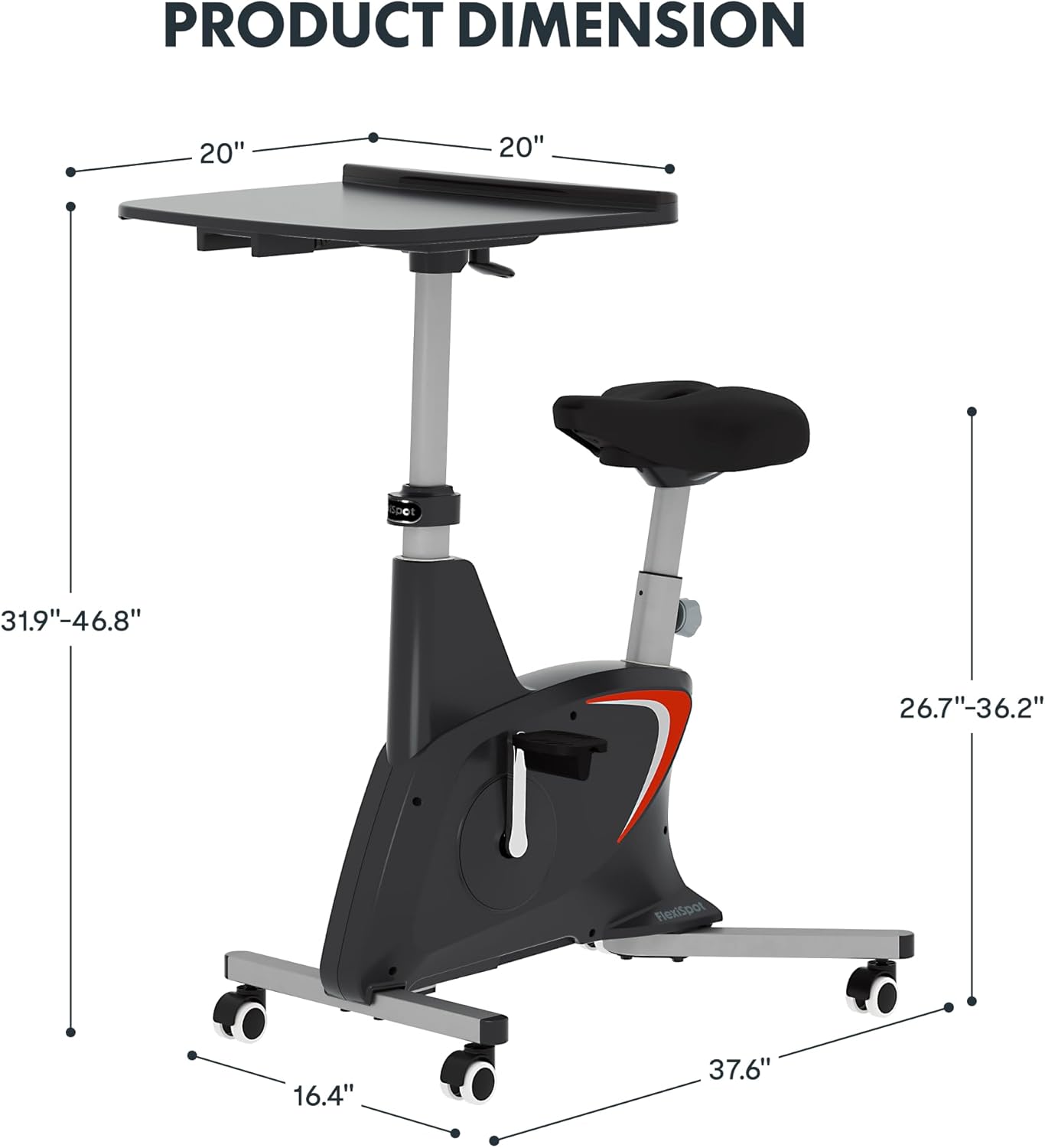 FLEXISPOT Exercise Bike with 2D Desktop, Space Saving Under Desk Bike with Removable Desk, Stationary Bikes Indoor Bikes with 300LBS Heavy Duty 8-Level Resistance Flywheel Optional LCD, V9PRO/V9MAX - Image 9