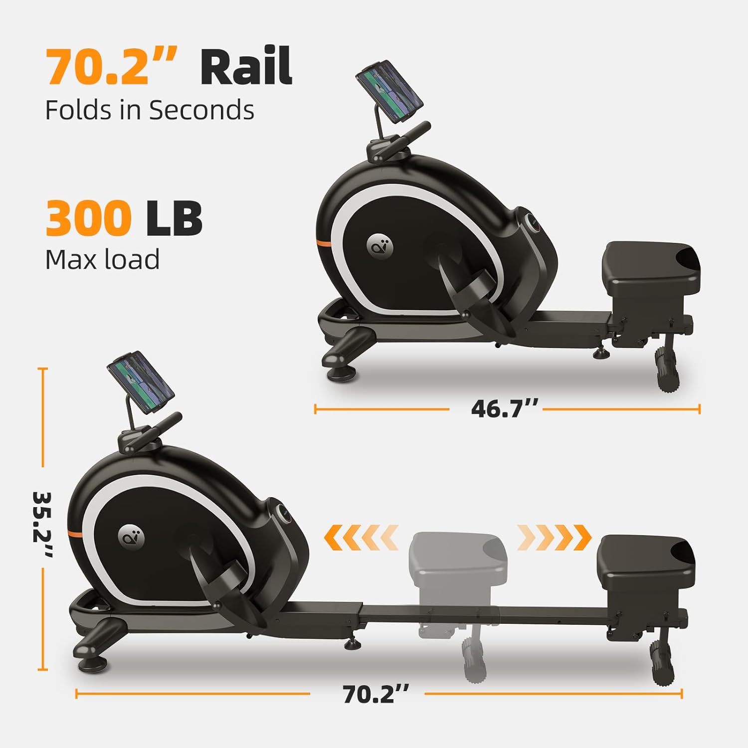 Magnetic Rowing Machine for Home, Compact Smart Rower with One-Touch Fold, 16 Levels Quiet Resistance, Bluetooth Heart Rate, 300LB Capacity, Self-Powered Design for Small Spaces - Image 2
