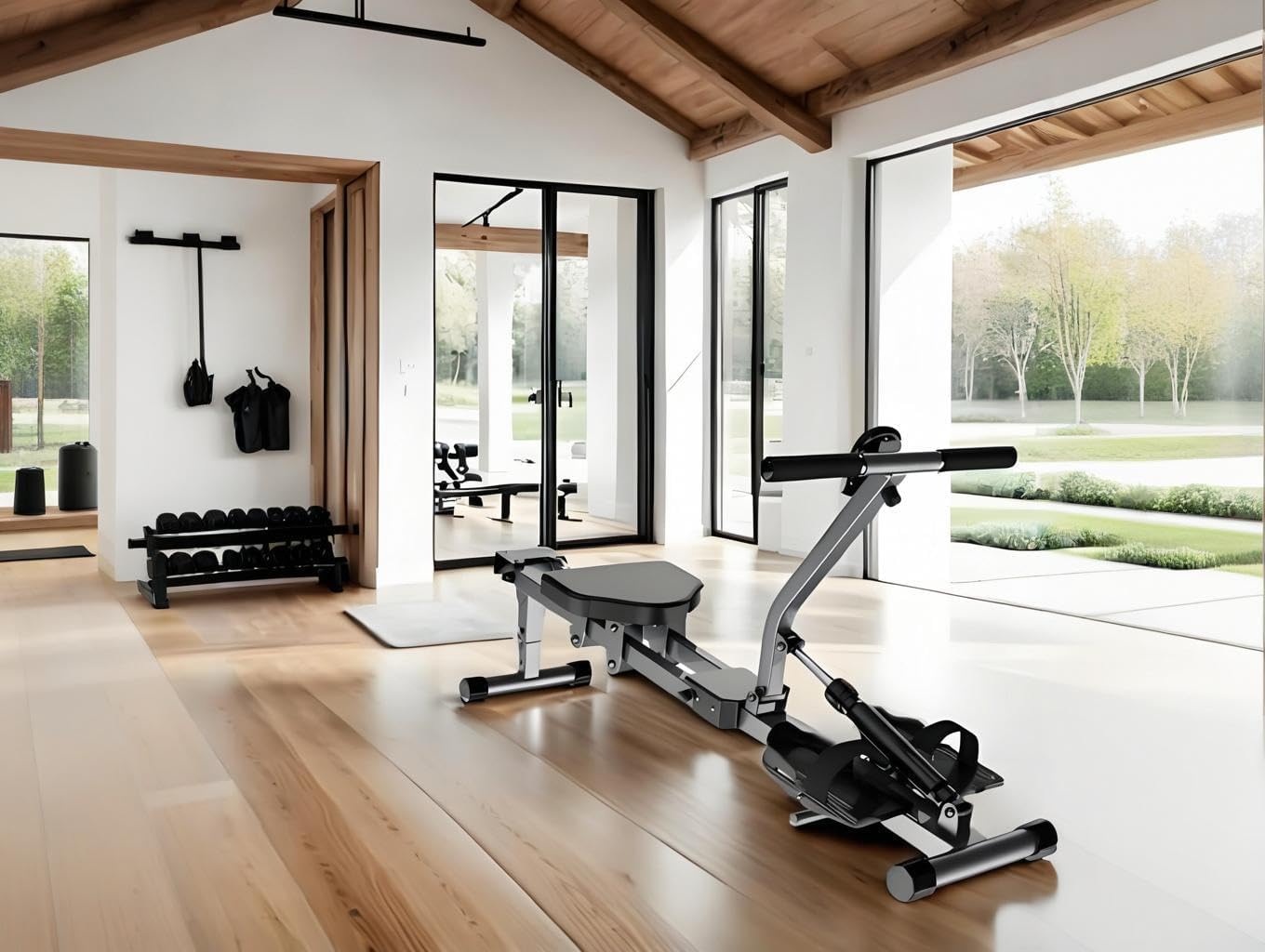 Rowing Machines for Home Foldable,Indoor Fitness Hydraulic Rowing Machine,300LBS Weight Capacity with 12 Levels of Adjustable Resistance,LCD Display for Real-time Recording,Dual Tracks for Quieter - Image 6