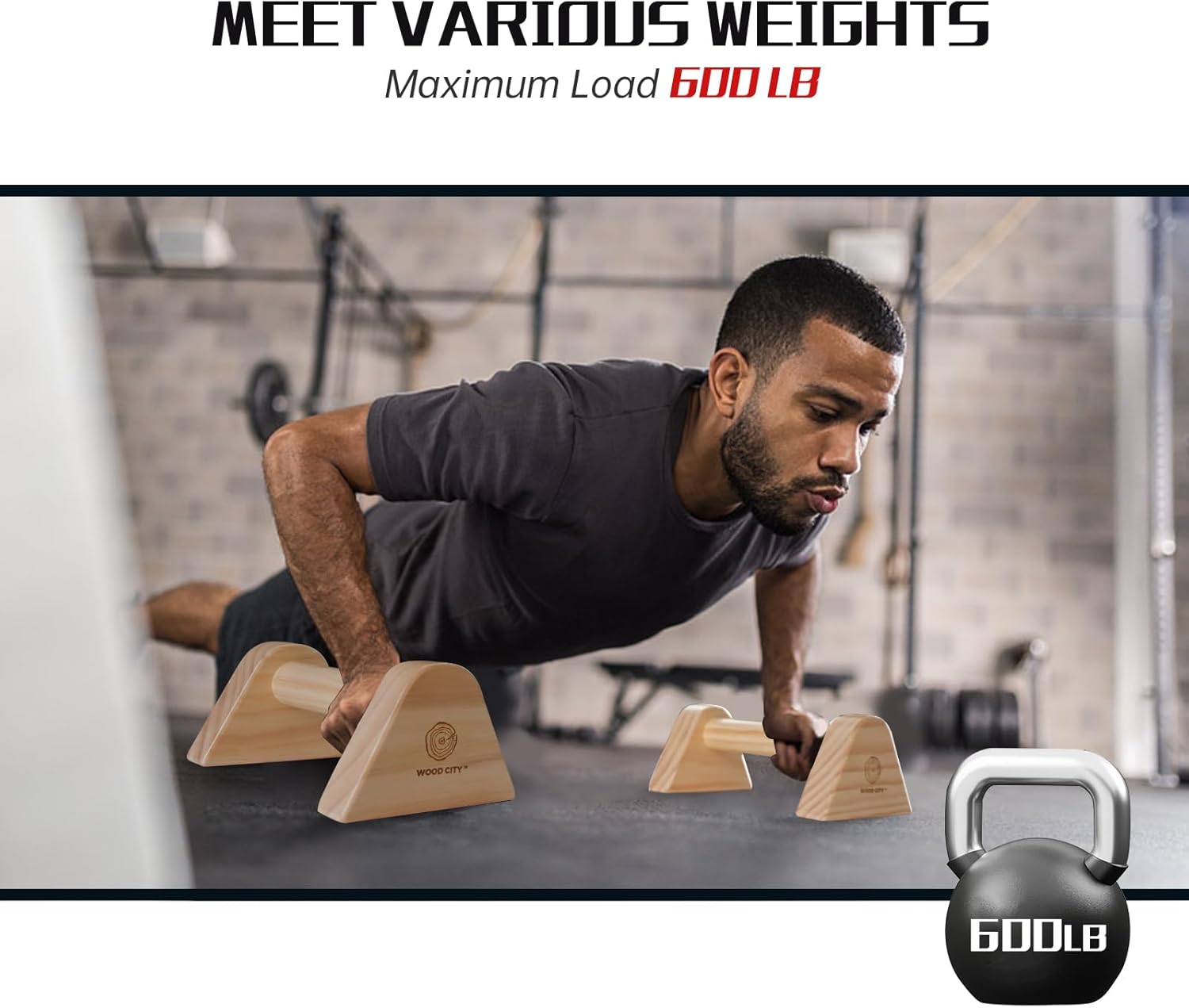 WOOD CITY 2 PCS Wood Push Up Bars Stands with Non-Slip Base, Supports Aerobics and Upper Body Strength Training for Men and Women, Joint-friendly Beech Wood Home Fitness Equipment - Image 9