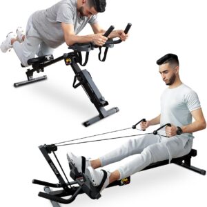 Tousains 3 in 1 Foldable Rowing Machine, AB Machine with 3 Level Angle & Led Monitor, Multi-Functional Rower Fitness Equipment Home Gym Full Body Fitness Machine