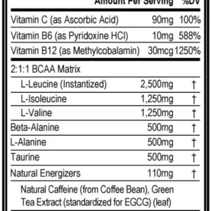 EVL BCAAs Amino Acids Powder – BCAA Energy Pre Workout Powder for Muscle Recovery Lean Growth and Endurance – Rehydrating Post Workout Recovery Drink with Natural Caffeine – Cherry Limeade