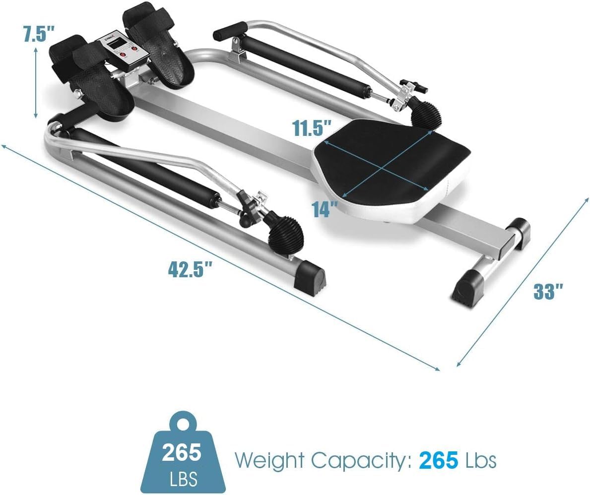 GYMAX Rowing Machine for Home, 265LBS Weight Capacity Hydraulic Rowing Machine with Adjustable Cylinder Resistance up to 110lbs & LCD Monitor, Compact Full Motion Rower for at Home Exercise - Image 6