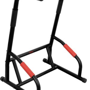Sunny Health & Fitness Power Tower, Dip Bar, Push-Up & Pull Up Assisting Parallette Station w Optional Rock Climbing Grip Trainer