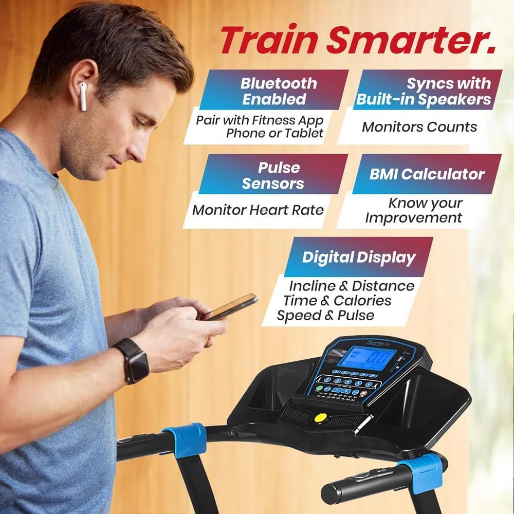 SereneLife Electric Folding Treadmill - Foldable Home Fitness Equipment for Walking & Running, 1.5 HP Indoor Home Cardio Machine with Downloadable App, Safety Key, 3 Incline Levels, 16 Training Modes - Image 7