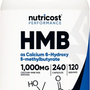 Nutricost HMB (Beta-Hydroxy Beta-Methylbutyrate) 1000mg (240 Capsules) – 500mg Per Capsule, 120 Servings – Gluten Free and Non-GMO