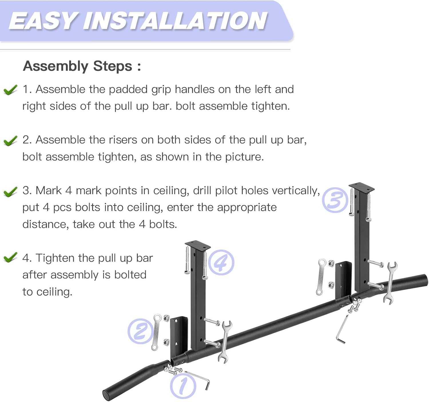 ATENTO Pull Up Bar, Chin Up Bars Ceiling Mount, Workout for Home Gym, Beam, Crossfit - Heavy-Duty, Foam Grip, Easy installation - Image 7