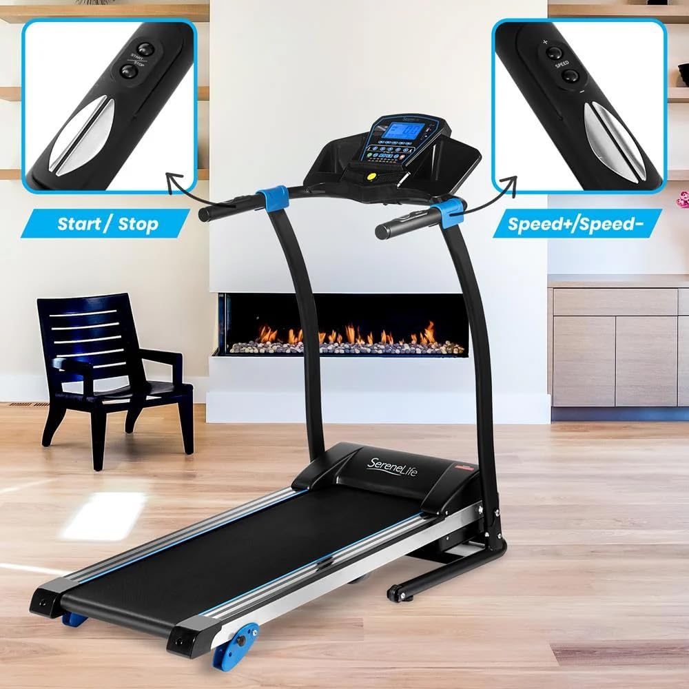 SereneLife Electric Folding Treadmill - Foldable Home Fitness Equipment for Walking & Running, 1.5 HP Indoor Home Cardio Machine with Downloadable App, Safety Key, 3 Incline Levels, 16 Training Modes - Image 9