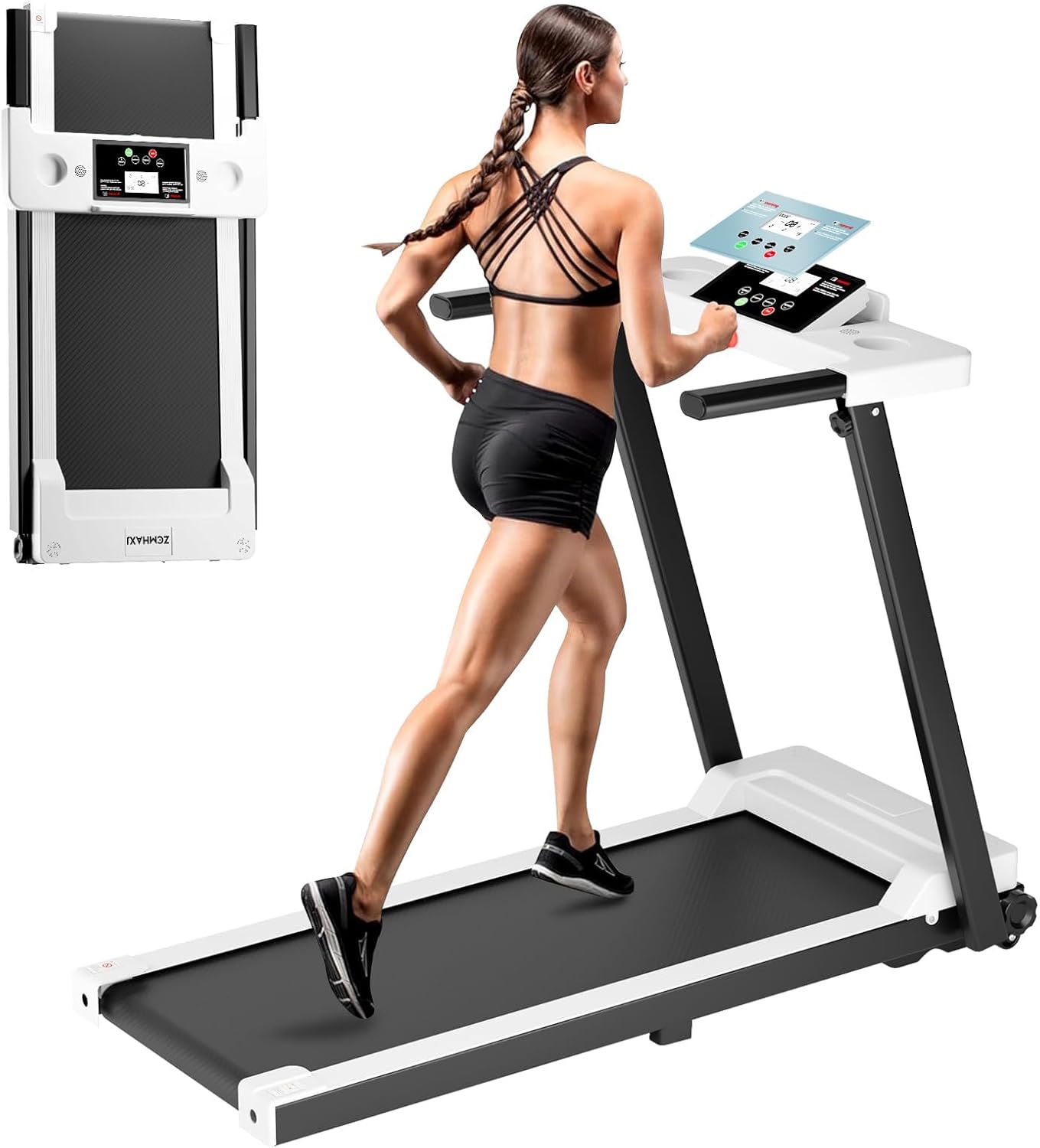 Folding Treadmill, 300LBS Capacity Compact Running Machine with LED Display, 3.0HP for Walking, Jogging & Running, Portable Treadmills for Home & Office Use