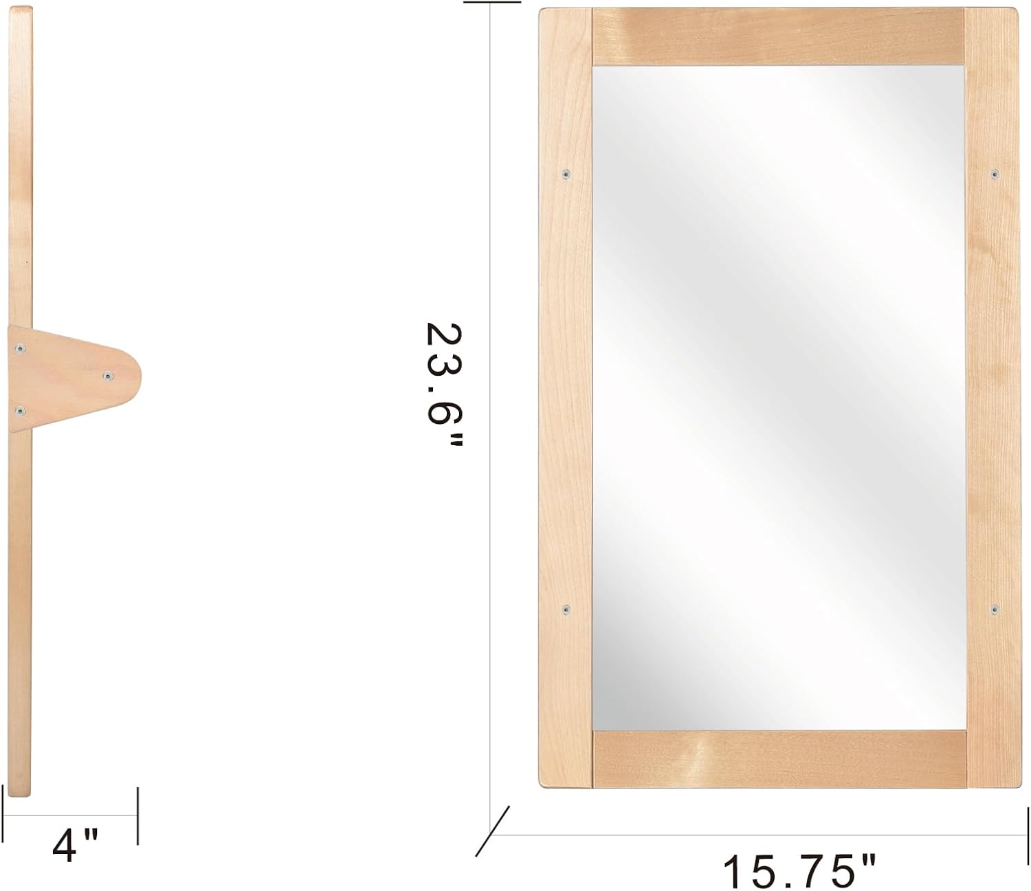 Baby Montessori Wooden Frame Non-Shatter Safety Mirror w/ 2 Pull Up Bars, Infant Coordination Small Mirror for 6-18 Months (Natural) - Image 8