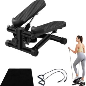 Mini Stair Stepper Machine with Resistance Bands – Portable Cardio Workout Equipment for Home Gym, Fitness Stepper with LCD Display – Compact & Quiet