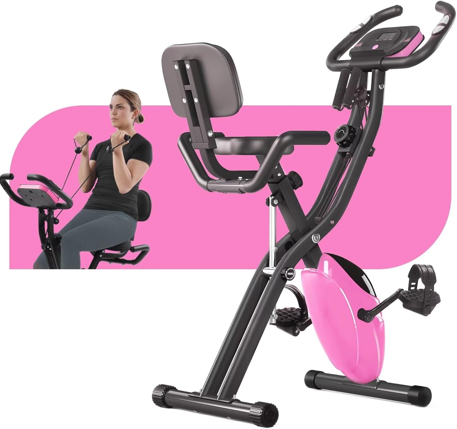 Merax Workout Bike For Home - 4 In 1 Recumbent Exercise Bike and Upright Indoor Cycling Bike Positions, 16 Levels Magnetic Resistance Exercise Bike, Foldable Stationary Bike Machine, Fitness Bike