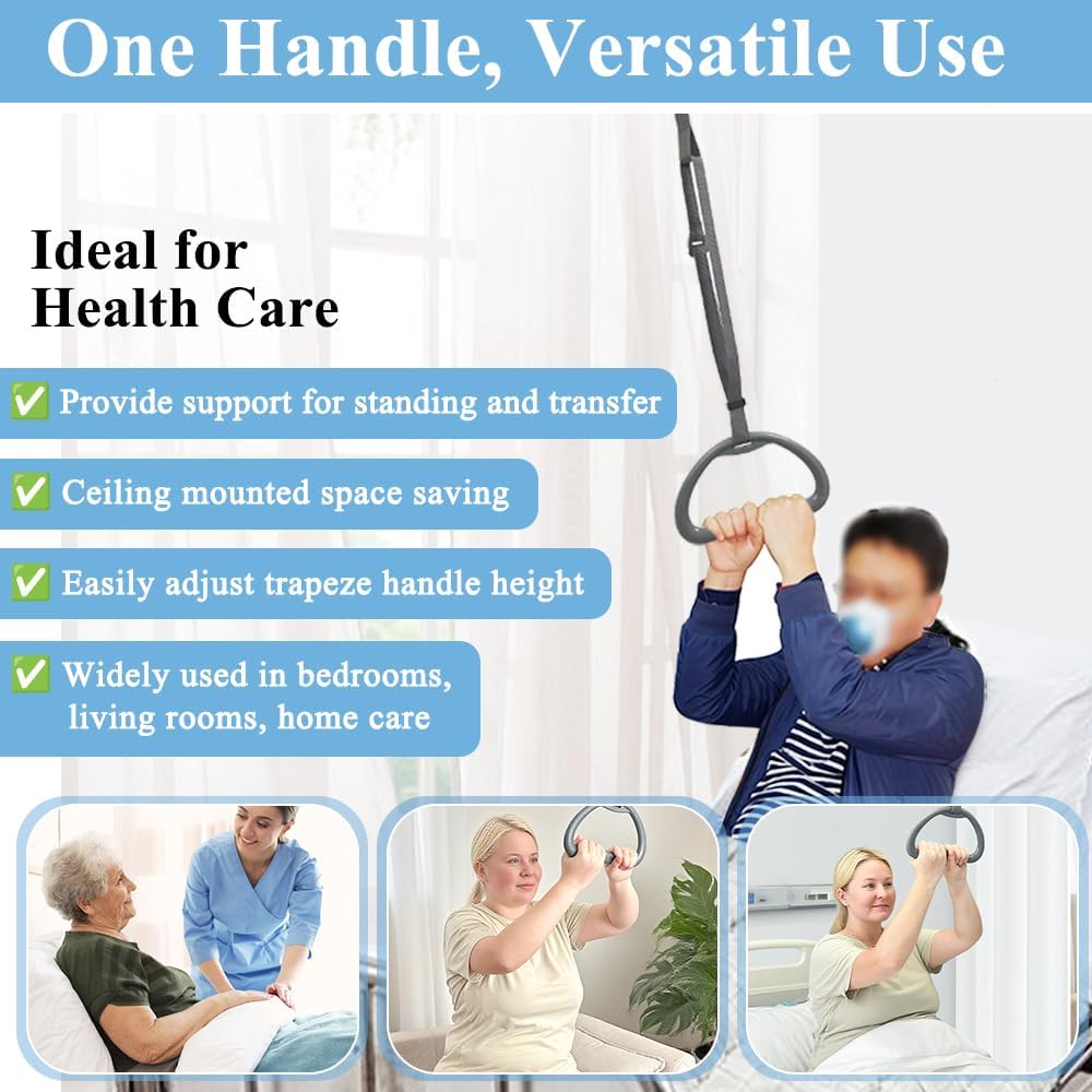 AOSSA Ceiling Trapeze Bar for Standing Assist – Adjustable Pull Up Strap with Overhead Handle for Elderly, Disabled or Patients, Lift Support Handle for Bed Mobility & Transfer - Image 4