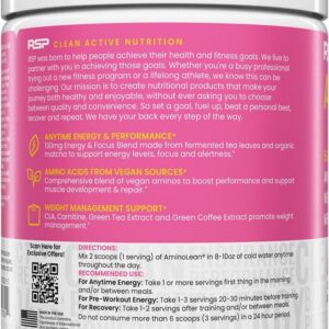 RSP NUTRITION AminoLean Pre Workout Powder, Amino Energy & Weight Management with Vegan BCAA Amino Acids, Natural Caffeine, Preworkout Boost for Men & Women, 30 Serv, Pink Lemonade…