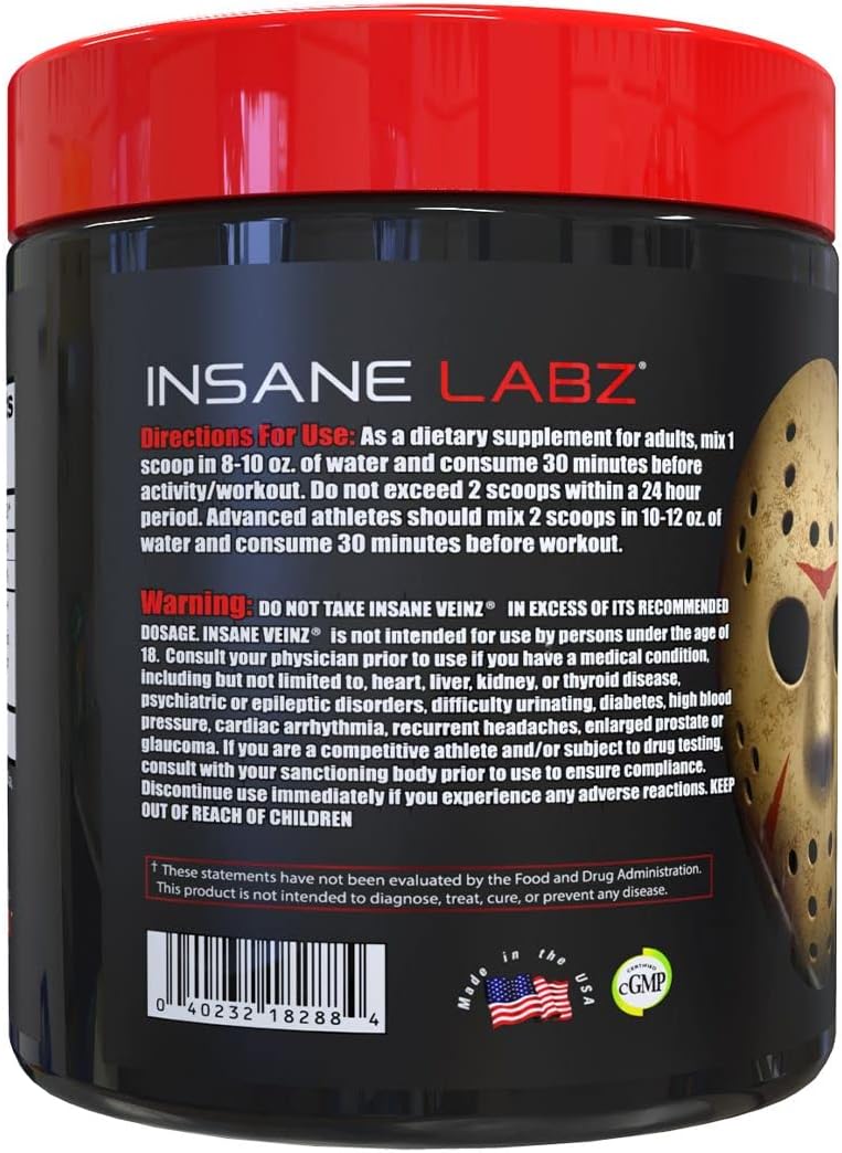 Insane Labz Insane Veinz Non Stimulant NO Enhancing Powder, Nitric Oxide Booster, Loaded with Agmatine Sulfate and Betaine Anhydrous, Increase Vascularity, 35 Srvgs, Fruit Punch - Image 3
