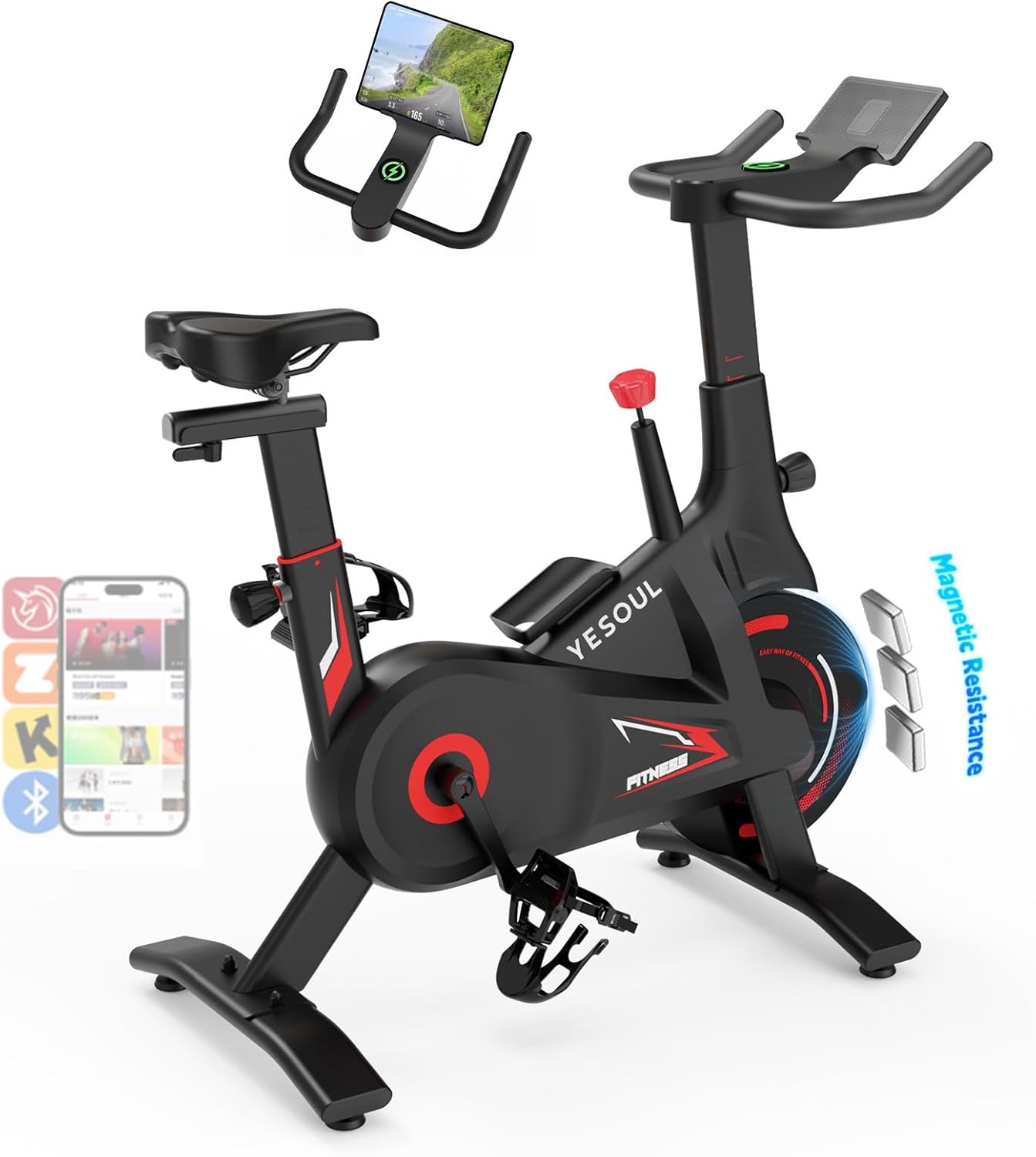 YESOUL Exercise Bike with Exclusive Smart App, Adjustable Magnetic Resistance & 300lbs Capacity, Indoor Stationary Cycling Bike with Stable Triangle Frame, Scenic Rides & Live Classes for Home Workouts