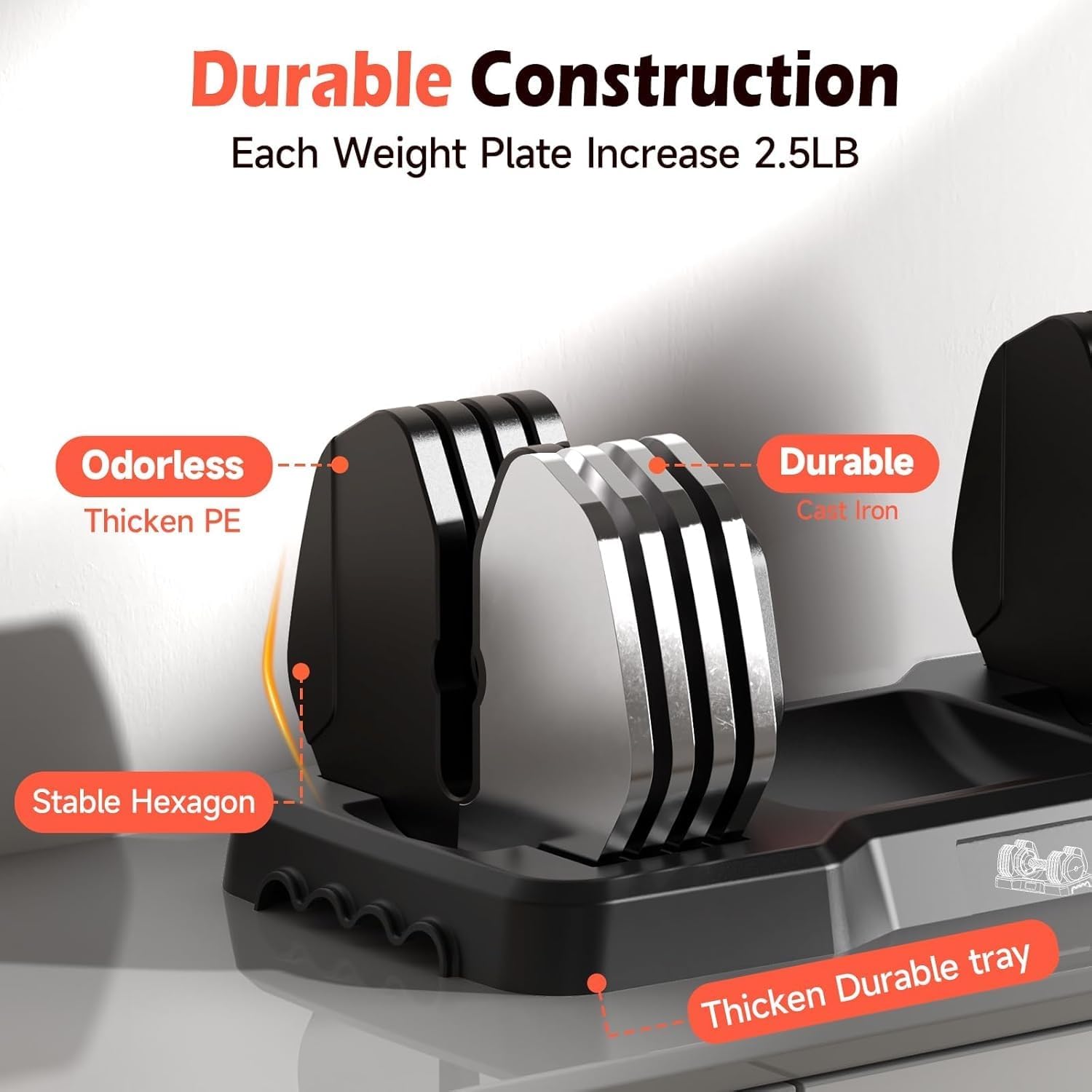 25LB 55LB Adjustable Dumbbells Set, 5LB to 25LB Dumbbell Pair,15LB to 55LB Weight Set of 2, Home Gym 50lbs/110lbs, Anti-Slip Handle for Exercise Equipment - Image 4