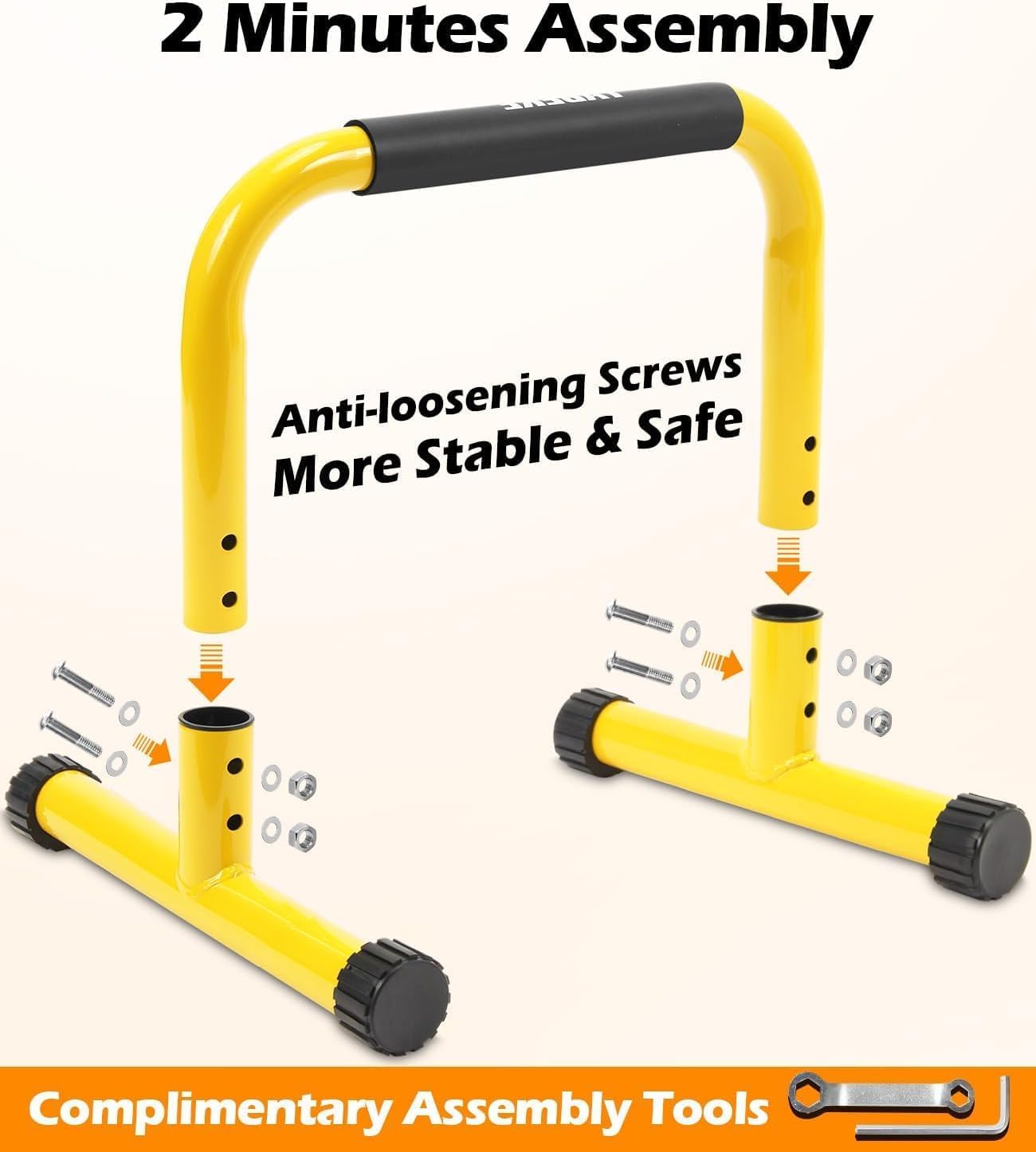 TABEKE Push Up Bar, 14'' High Steel Parallettes & Dip Bar with Full Coverage Foam Handle, Heavy-Duty Calisthenics Parallel Bars for L-Sit, Dips, Home Gym Strength Training Workout - Image 7