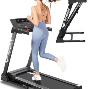 Impremey Folding Treadmill with Incline, Electric Treadmill with 42” x 16” Large Running Belt, Heart Rate Monitor, Easy Assembly, 64 Preset Programs, 7.5 Mph Speed, 2.5HP, Compact Design for Home