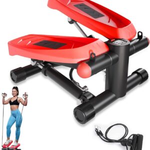 Steppers for Exercise at Home, Mini Stair Step Workout Machine with Resistance Bands, Air-Powered Stair Steppers for Exercise, Compact Cardio Stepper with Digital Monitor