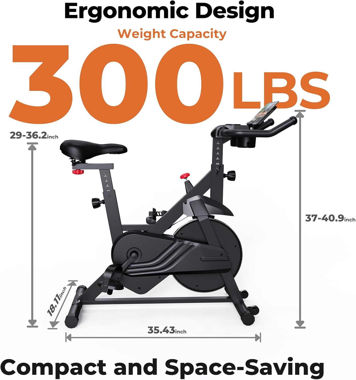 Superun Exercise Bike, Stationary Bikes for Home with Brake Pad, Low Noise Indoor Cycling Bike with 300LBS Weight Capacity, Workout Bike for Home Gym with Pad Mount LCD Monitor and Cup Holder - Image 4