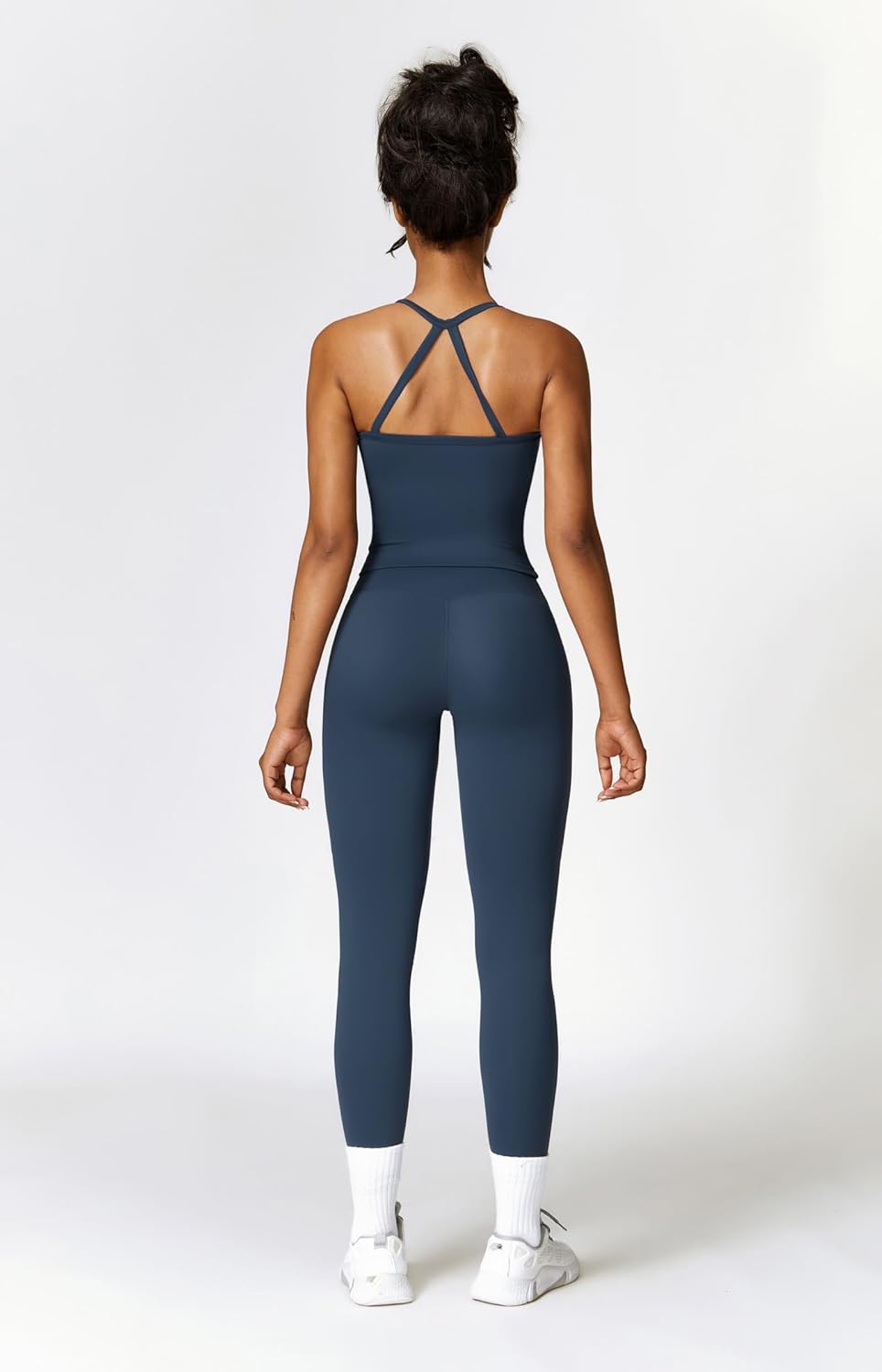 Womens Workout Sets Two Piece Cross Back Tank Top Matching High Waist Leggings Sets Gym Outfits Work Out Clothes - Image 4
