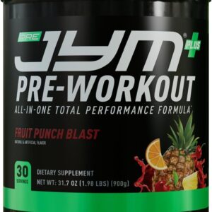JYM Supplement Science Pre JYM Plus Fruit Punch Pre-Workout Powder, Amino Nitrates, Creatine, Betaine, Nootropics, BCAA’s, for Men & Women, 30 Servings