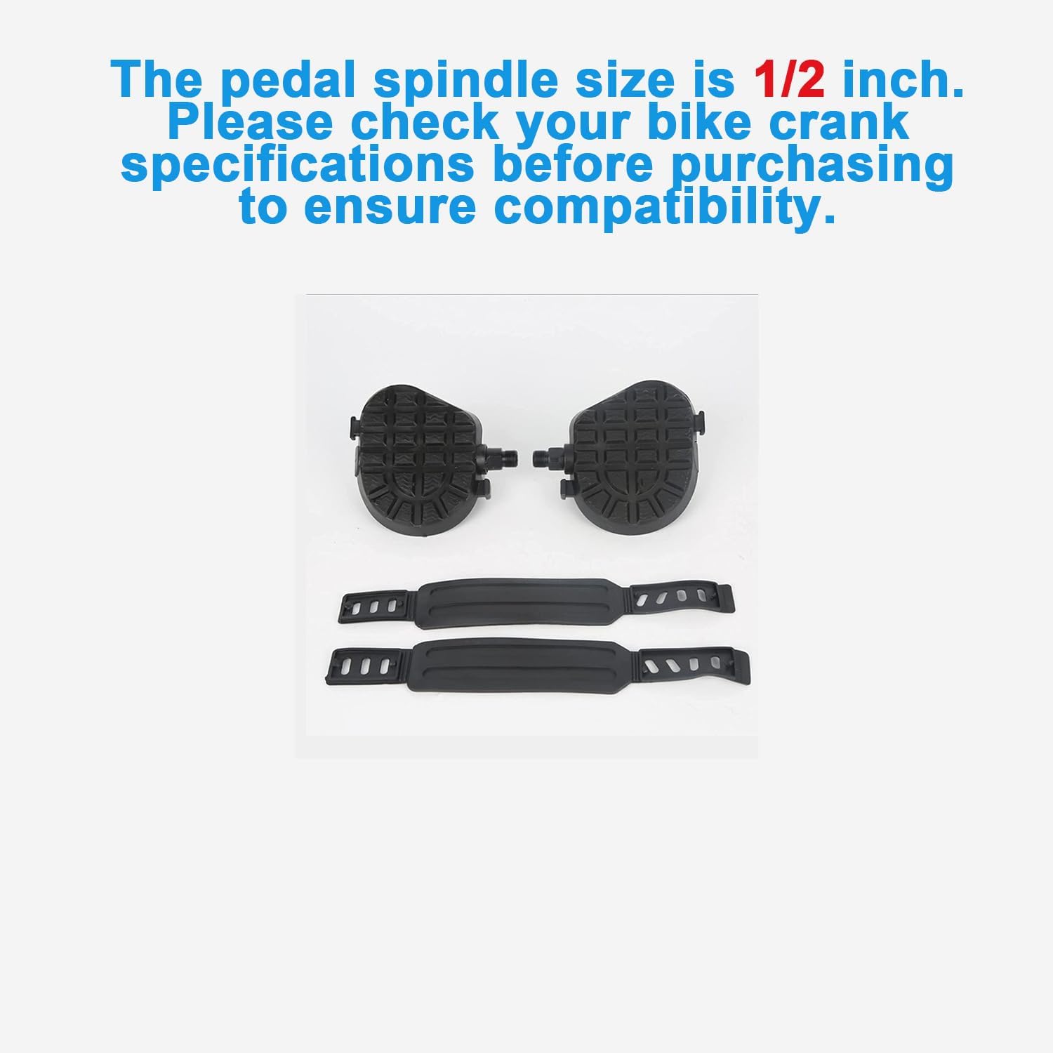 1/2 Exercise Bike Pedals for Indoor Bike, Stationary Bike, Spin Bike, Gym Pedals with Toe Clips, 1 pair - Image 2