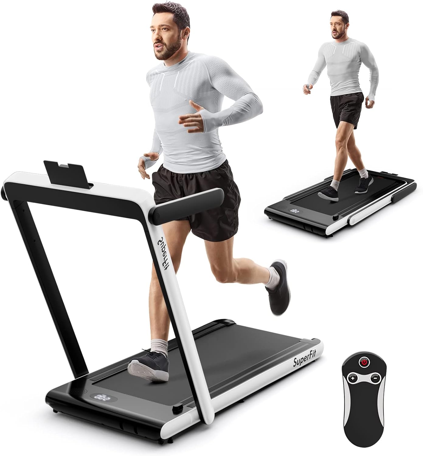 Goplus 2 in 1 Folding Treadmill, 2.25HP Superfit Under Desk Electric Treadmill, Installation-Free with Remote Control, APP Control and LED Display, Walking Jogging for Home Office