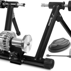 Sportneer Bike Trainer – Fluid Stationary Bike Stand for 26-29″ & 700C Wheels – Auto Resistance Control Bike Trainer Stand for Indoor Riding with Noise Reduction Wheel for Road Bikes