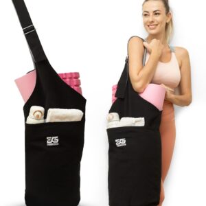 Yoga Mat Bag, Durable Canvas Yoga Mat Carrier Bag with Adjustable Strap & Inside Zipper Pocket, Large Capacity Yoga Bag for Gym, Pilates, Beach, Travel, and Everyday Use