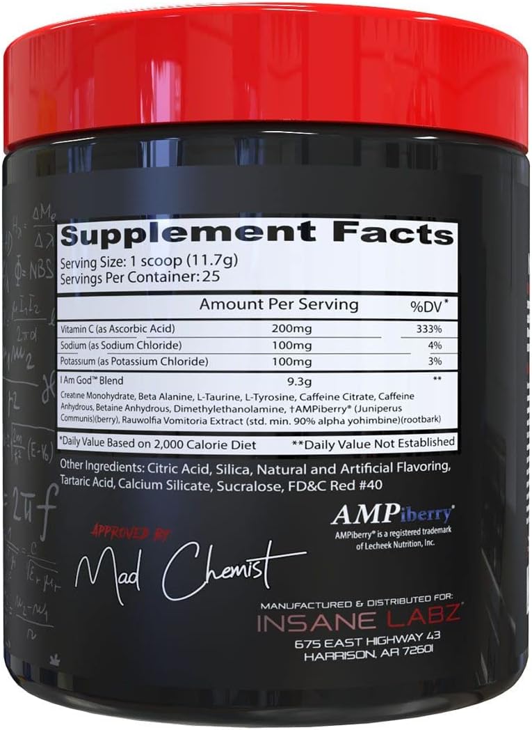 Insane Labz I am God Pre Workout, High Stim Pre Workout Powder Loaded with Creatine and DMAE Bitartrate Fueled by AMPiberry, Energy Focus Endurance Muscle Growth,25 Srvgs, Fruit Punch - Image 2