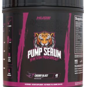 Huge Supplements Pump Serum, Stim Free Pre Workout and Nitric Oxide Booster to Enhance Focus, Pumps, Fulness with No Caffeine, L-Citrulline, GlycerPump, L-Tyrosine, Nitrosigine (Cherry Blast)