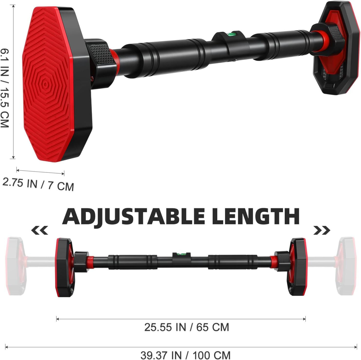 Pull Up Bar for Doorway, Strength Training Chin Up Bar with Level Meter Adjustable 25.5"- 39.3" Width Locking Mechanism Pull-up Bars, No Screws, Max Load 440lbs for Home Gym Door Frame Workout - Image 4