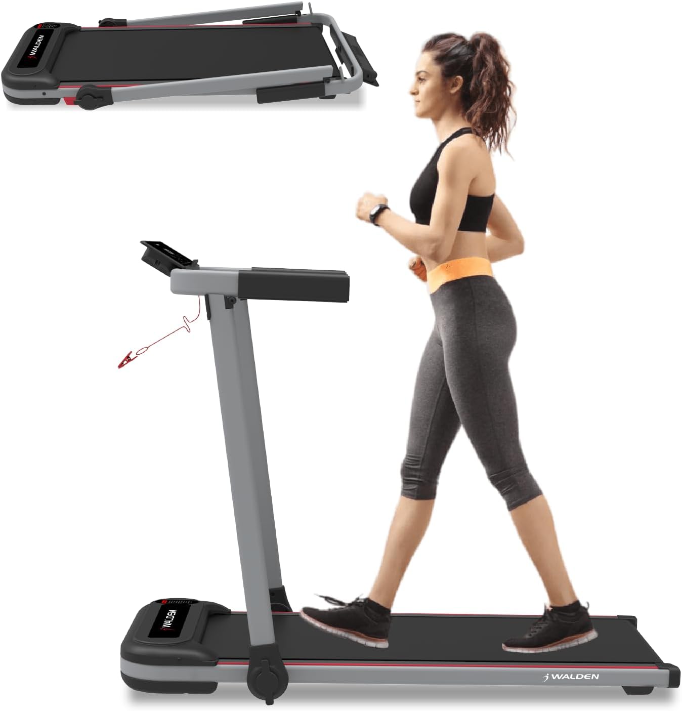 Walden Sports Folding Electric Treadmill with Handle - Portable Running Machine LCD Screen - 6.2mp/h Adjustable Speed