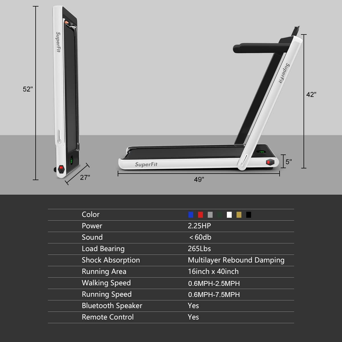 GYMAX Walking Pad, 2.25HP Foldable Treadmill with Smart App & Remote Control, Bluetooth LED Monitor, Small Spaces Compact Running Machine, Folding Portable Under Desk Treadmill for Home Office - Image 6